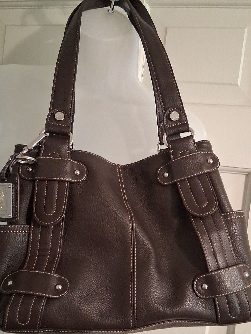 Tiganello Women's Dark Brown Pebbled Leather Shoulder Bag